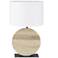 Eglo Contessore 25" Wood & Black Round Table Lamp, White Fabric Shade