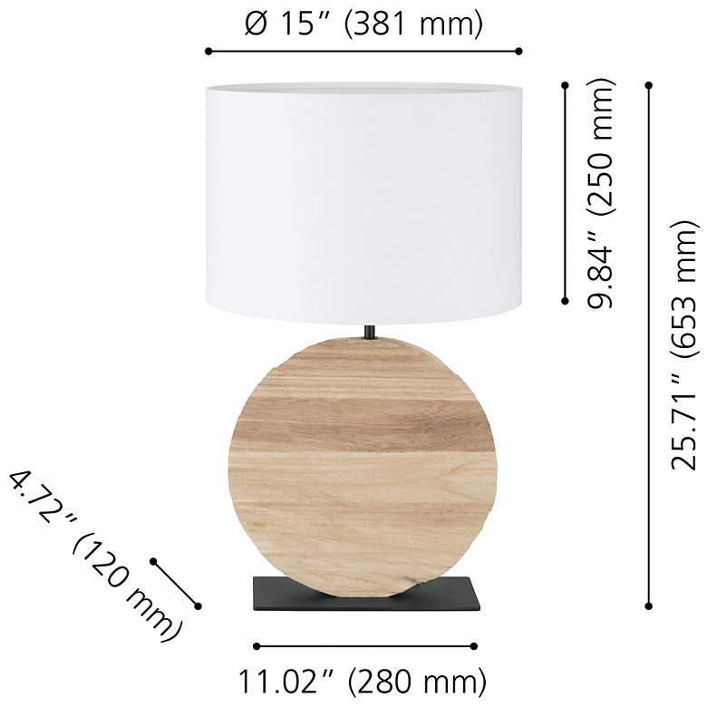 Image 3 Eglo Contessore 25" Wood & Black Round Table Lamp, White Fabric Shade more views