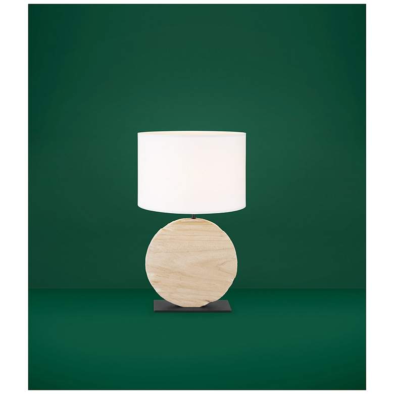 Image 4 Eglo Contessore 25" Wood & Black Round Table Lamp, White Fabric Shade more views