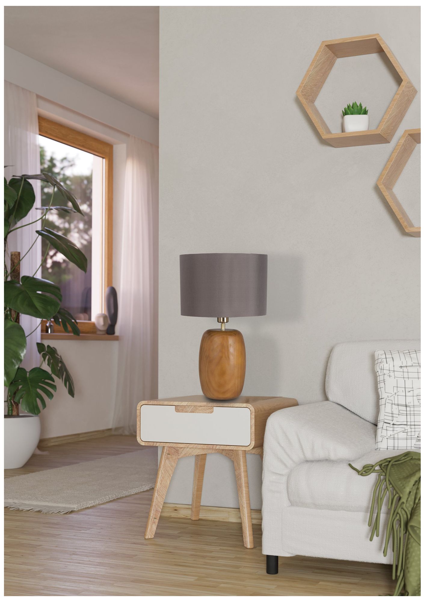 Image 5 Eglo Cottesford 21" Brown Pine Wood & Brushed Gold Table Lamp more views