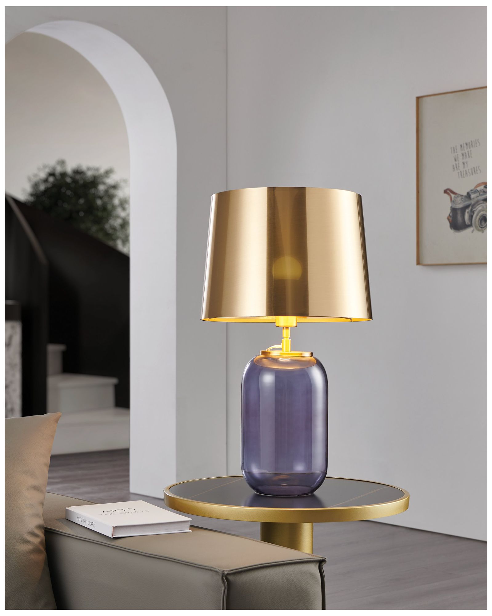 Image 6 Eglo Cuite 24" Transparent Indigo Glass and Brushed Gold Table Lamp more views
