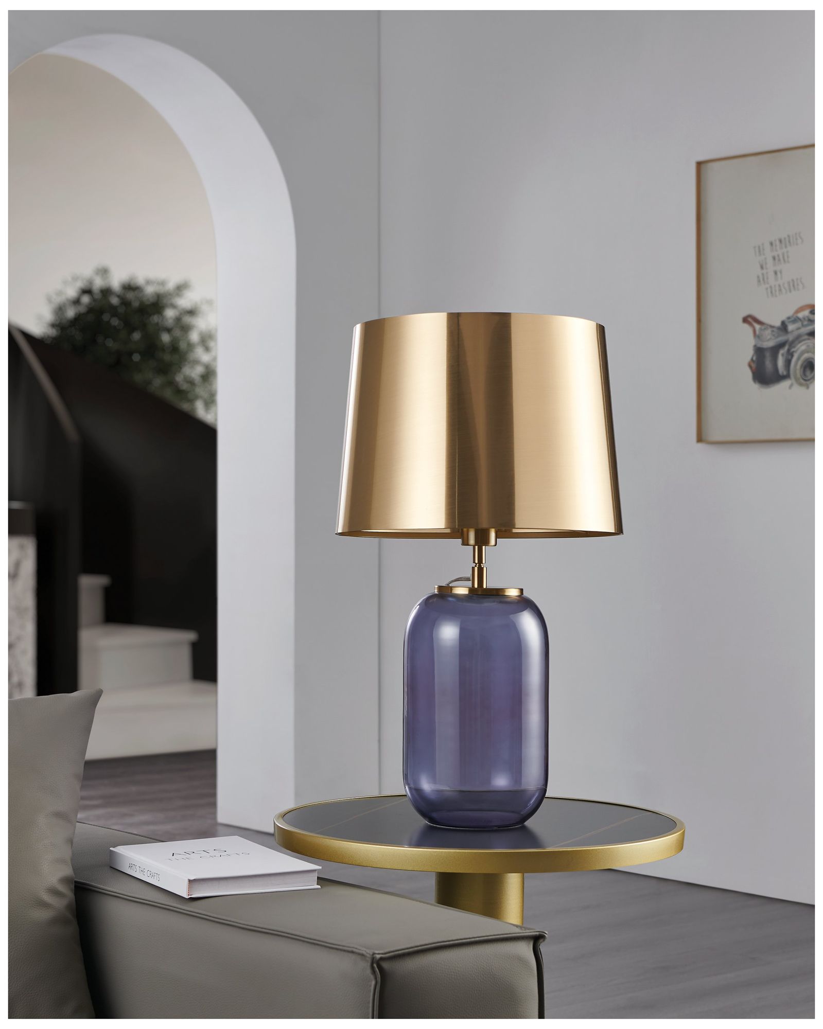 Image 7 Eglo Cuite 24" Transparent Indigo Glass and Brushed Gold Table Lamp more views