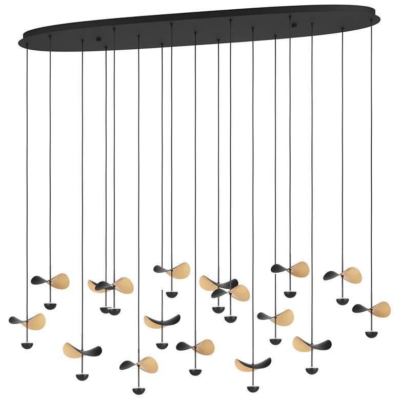 Image 1 Eglo Dracera 61" 17 Light Black and Gold Leaf LED Pendant Light
