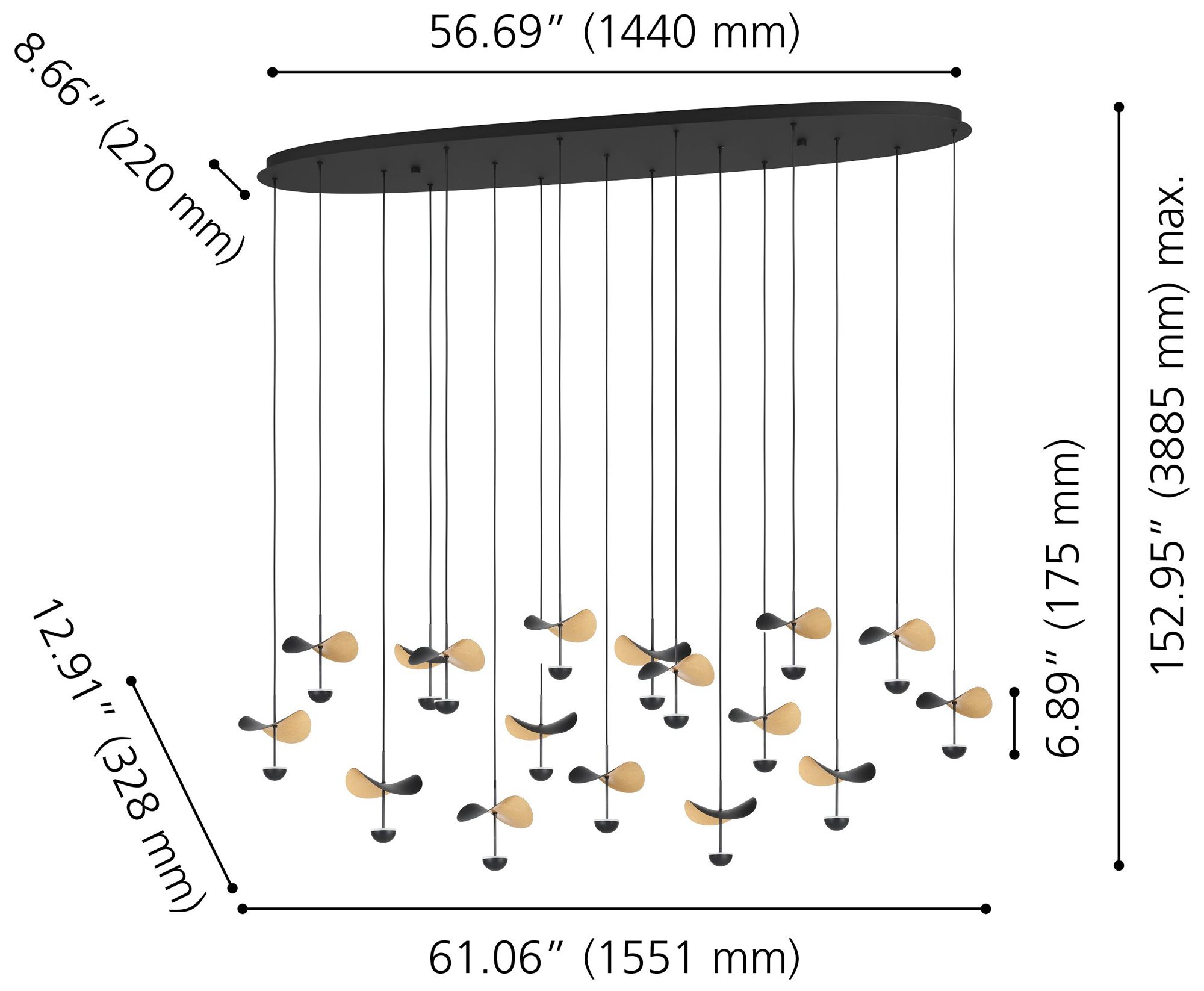 Image 2 Eglo Dracera 61" 17 Light Black and Gold Leaf LED Pendant Light more views