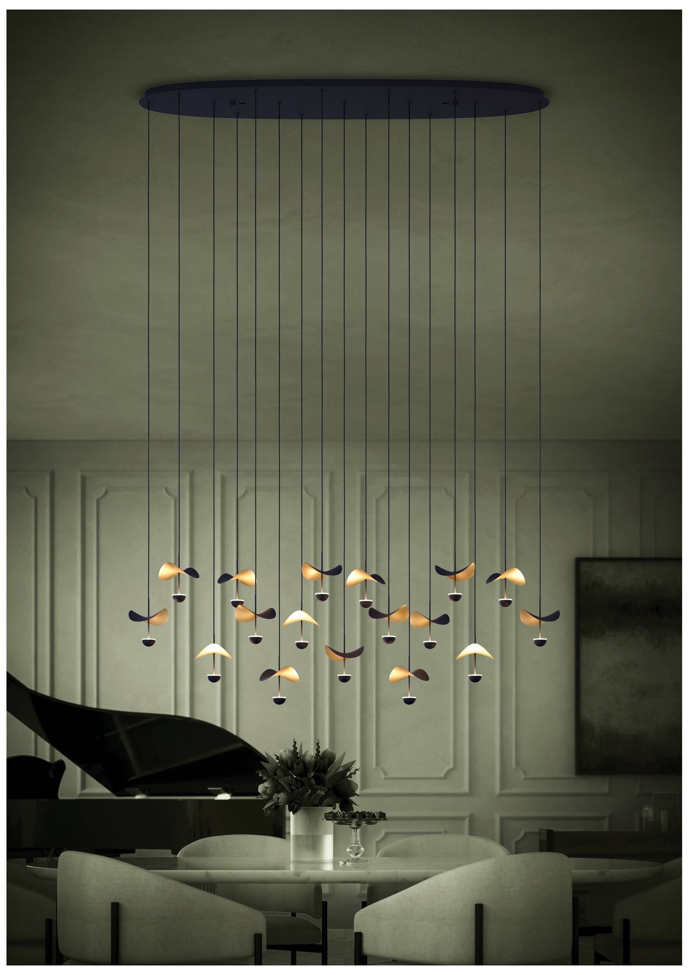 Image 5 Eglo Dracera 61" 17 Light Black and Gold Leaf LED Pendant Light more views