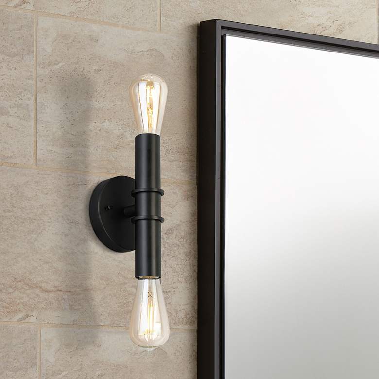 Image 1 Eglo Drucker 9" High Black 2-Light Wall Sconce