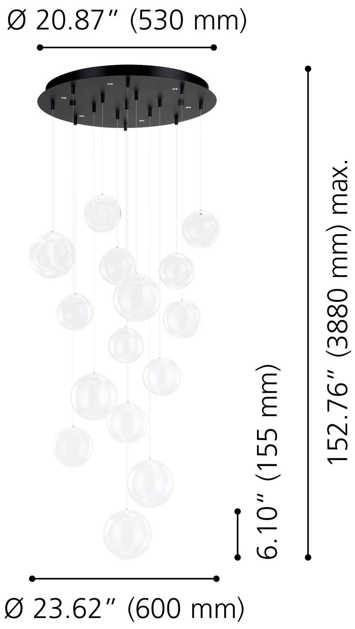 Image 2 Eglo Espardello 23" 6 Light Black LED Pendant Light w/ Clear Glass Shades more views