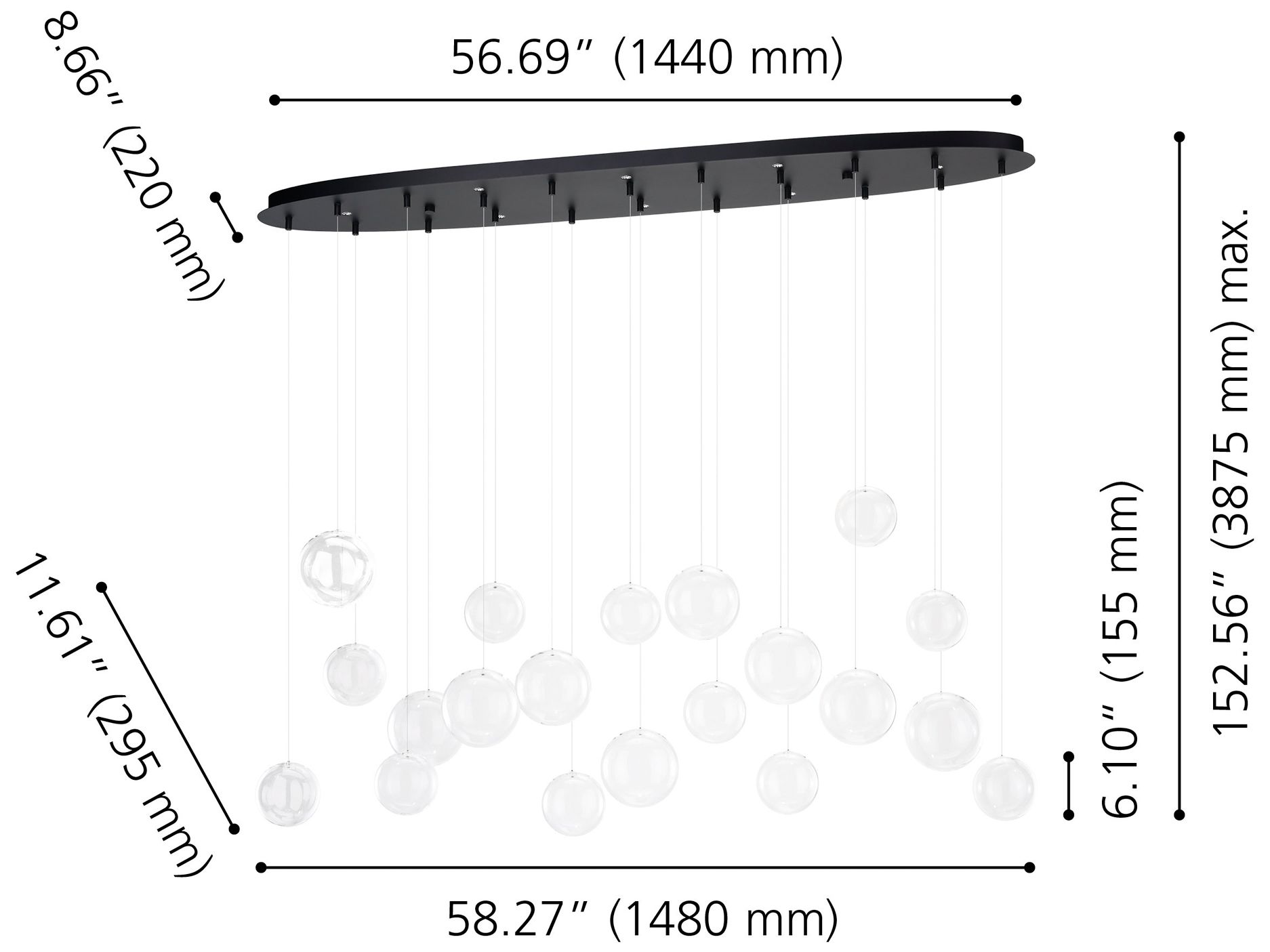 Image 2 Eglo Espardello 58" 8 Light Black LED Pendant with Clear Glass Shades more views