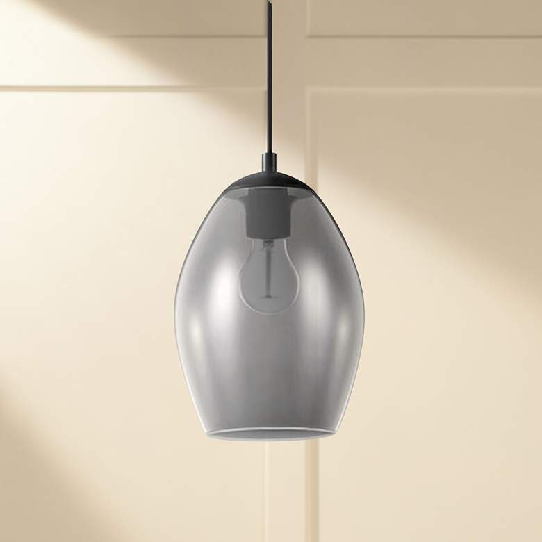 Image 1 Eglo Estanys 7 1/2 inch Wide Matte Black Modern Glass Pendant Light