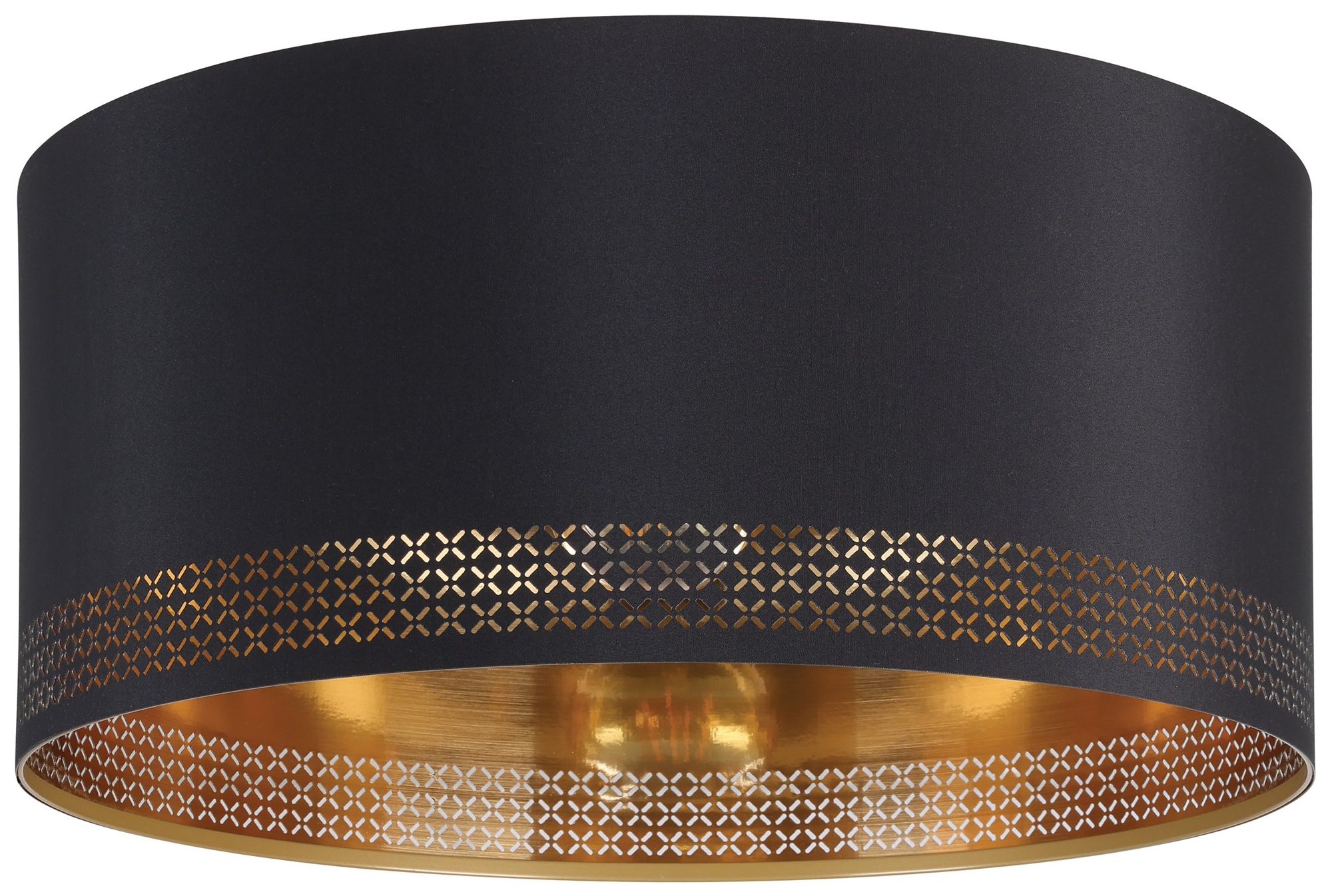 Eglo Esteperra 18" 1 Light Black Flush Mount w/ Black and Gold Fabric Shade