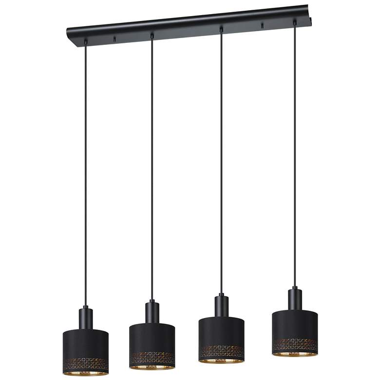 Image 1 Eglo Esteperra 4 Light Black Pendant Light, Black and Gold Fabric Shades
