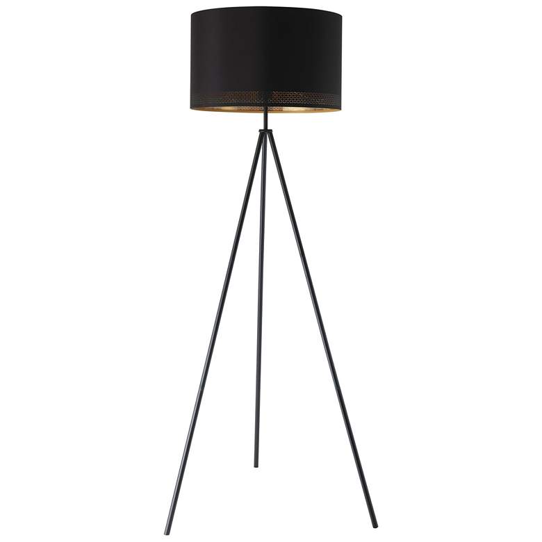 Image 1 Eglo Esteperra 61-inch Black Floor Lamp with Black and Gold Fabric Shade