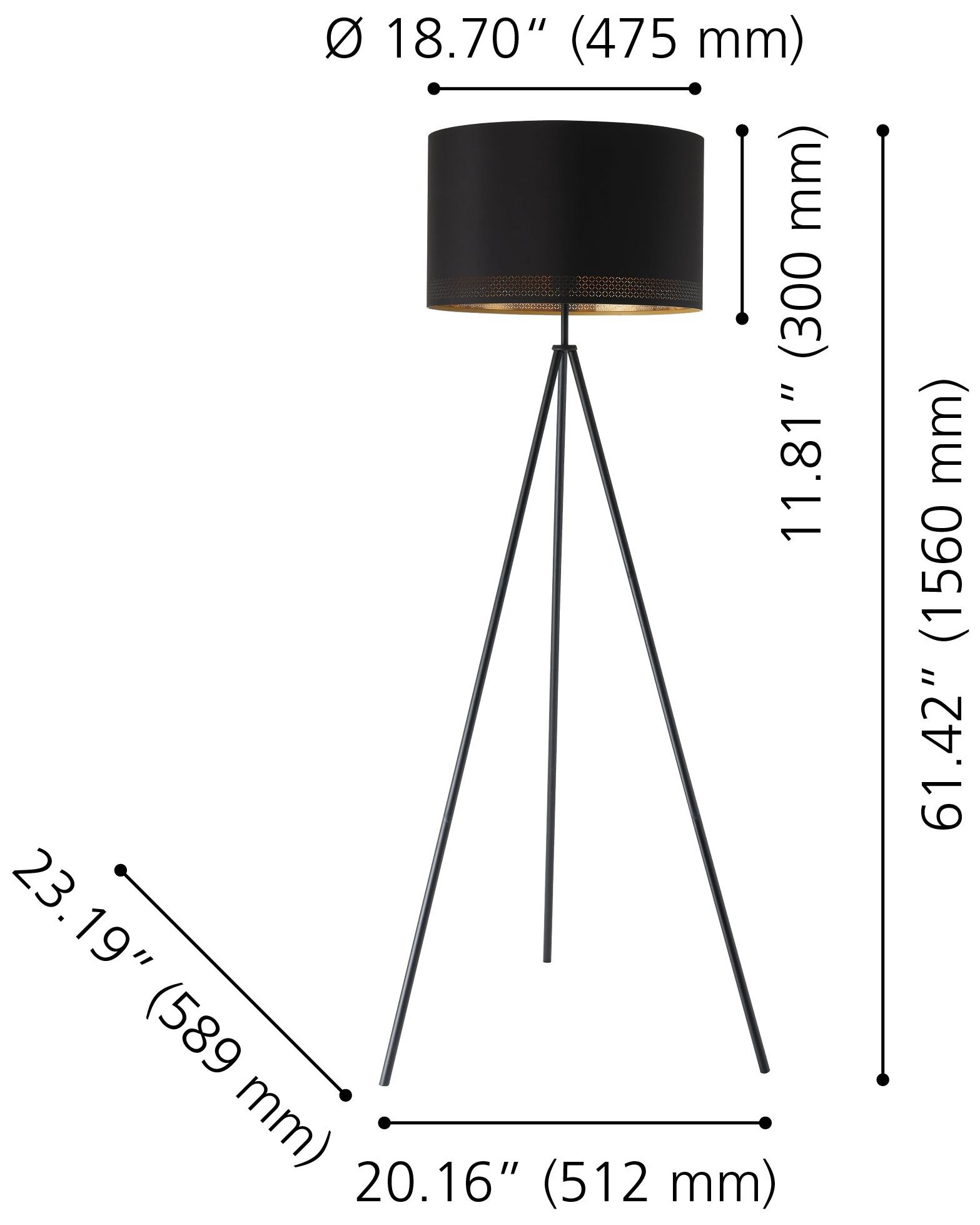 Image 5 Eglo Esteperra 61-inch Black Floor Lamp with Black and Gold Fabric Shade more views