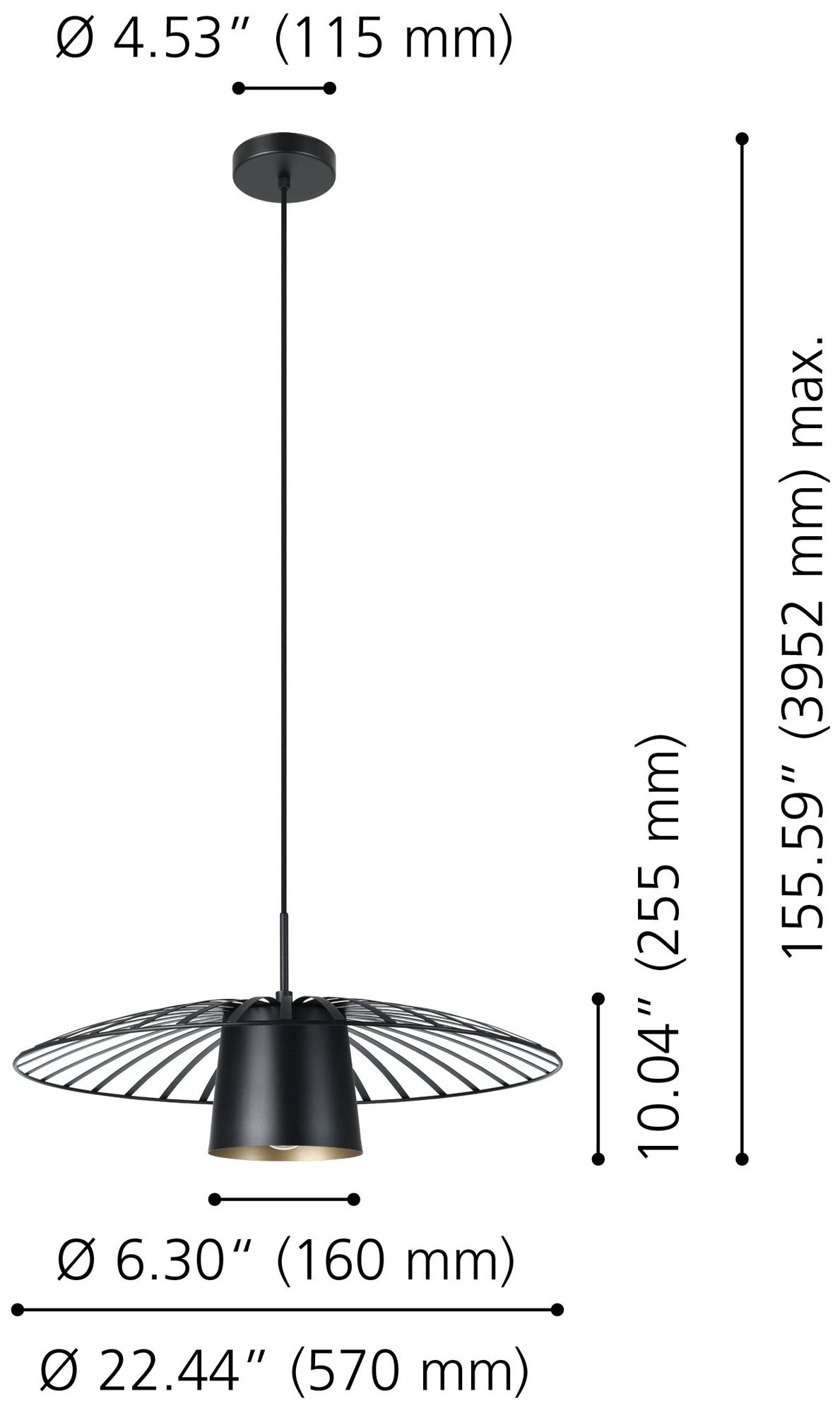 Thumbnail2 of Eglo Felixkirk 22" 1 Light Black and Gold Pendant Light more views