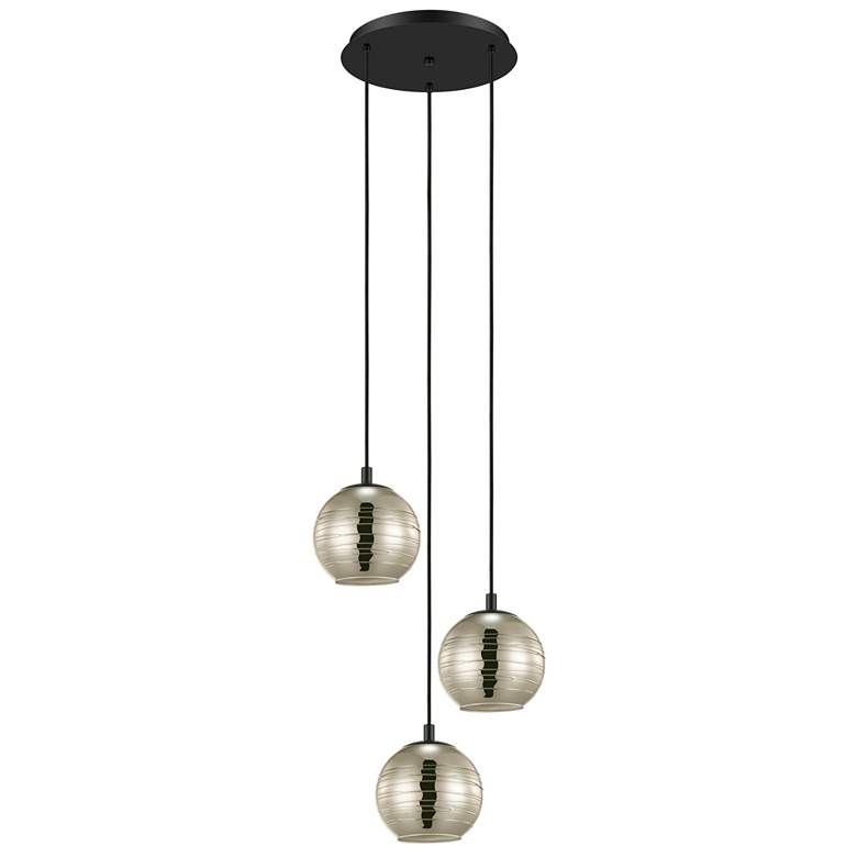 Image 1 Eglo Lemorieta 3 Light Black Pendant Light with Gold Smoked Glass Shades