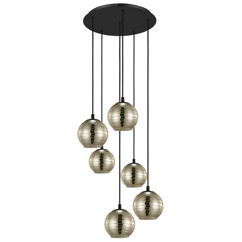 Image 1 Eglo Lemorieta 6 Light Black Pendant Light with Gold Smoked Glass Shades