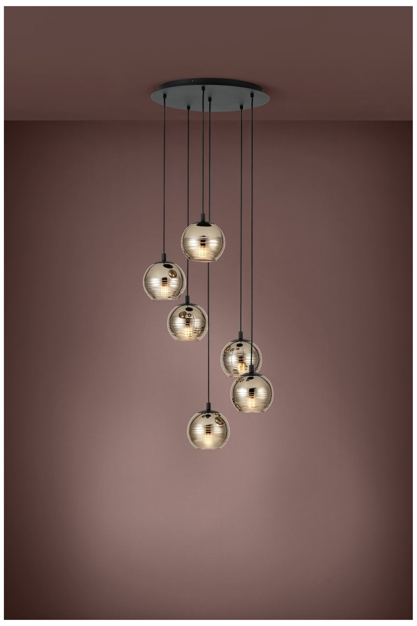 Image 4 Eglo Lemorieta 6 Light Black Pendant Light with Gold Smoked Glass Shades more views