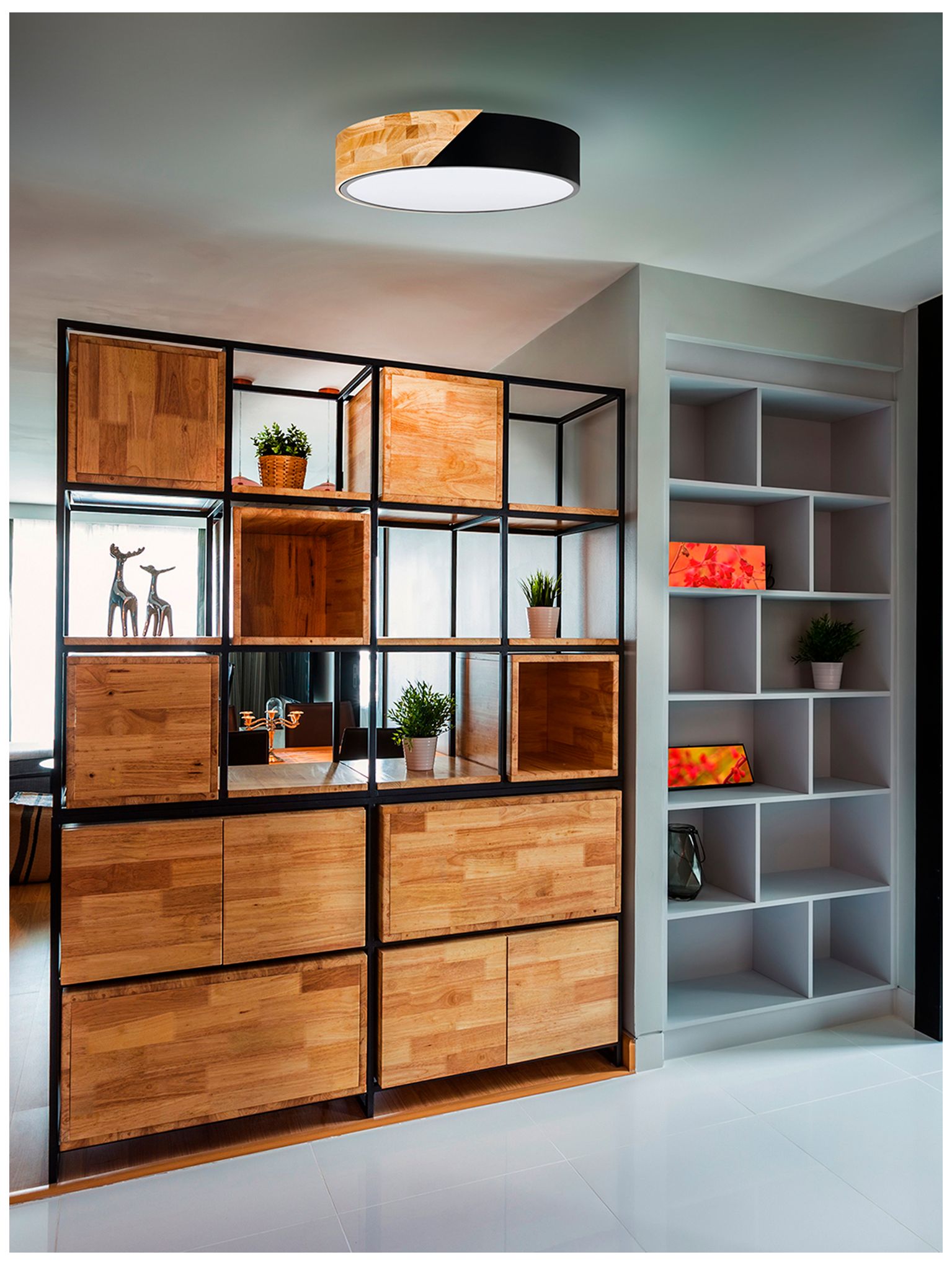 Image 2 Eglo Lighting Grimaldino 16" Black Fabric Natural Wood Ceiling Light more views