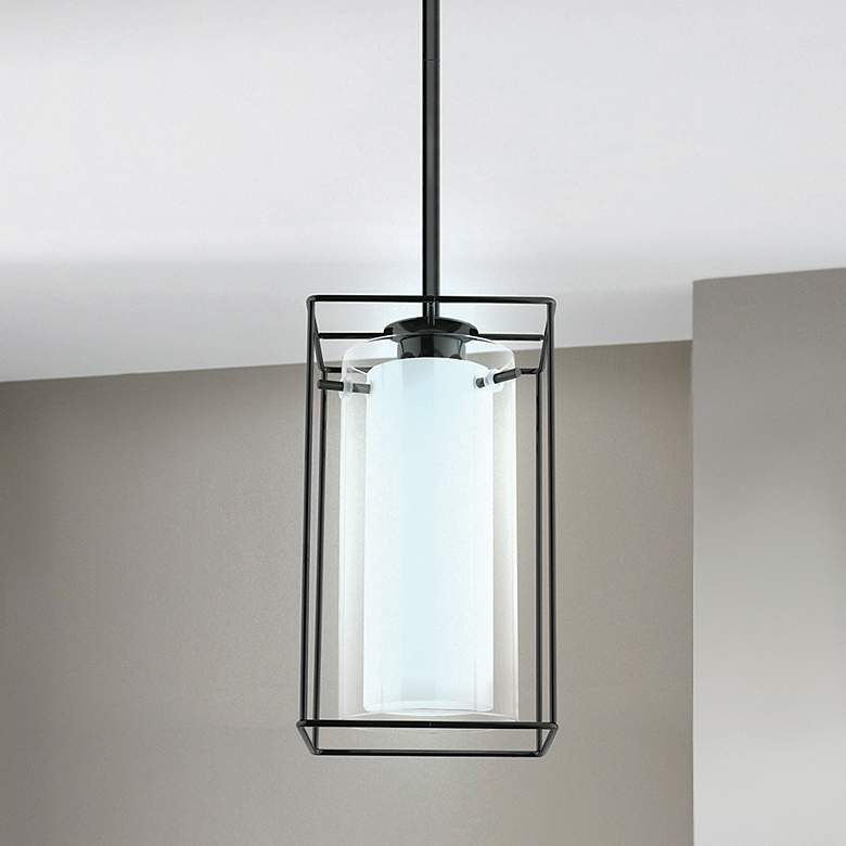 Image 1 Eglo Loncino 6"W Black Mini Pendant w/ Dual Cylinder Shade