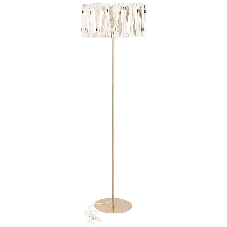Image 1 Eglo MacClenny 53 1/2 inch High Beige Shade Brushed Brass Floor Lamp