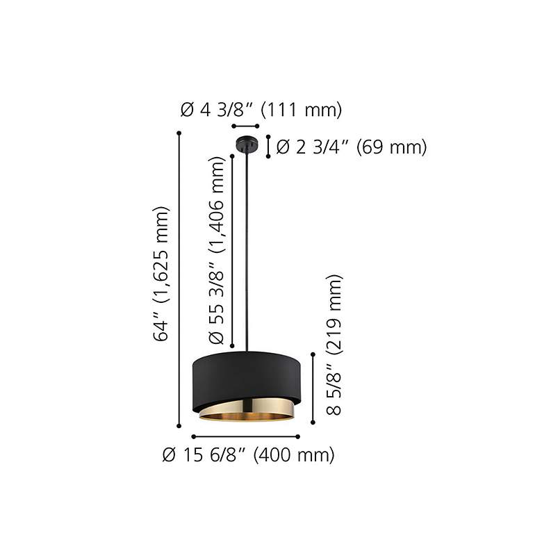 Image 4 Eglo Manderline 15 3/4" Wide Modern Black and Brass Drum Pendant Light more views