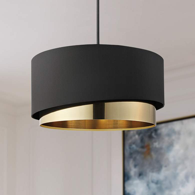 Image 1 Eglo Manderline 17 3/4" Wide Modern Black and Brass Drum Pendant Light