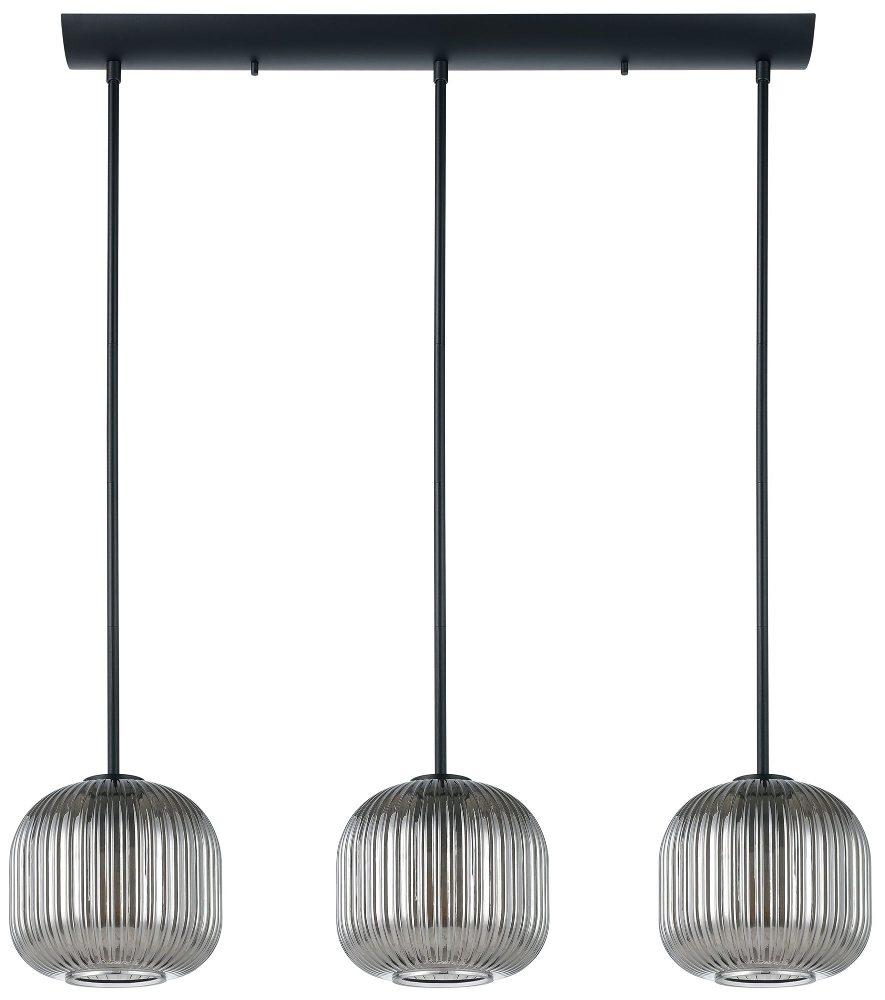 Image 3 Eglo Mantunalle 1 35" 3 Light Black Pendant w/ Chrome Smoked Glass Shades more views