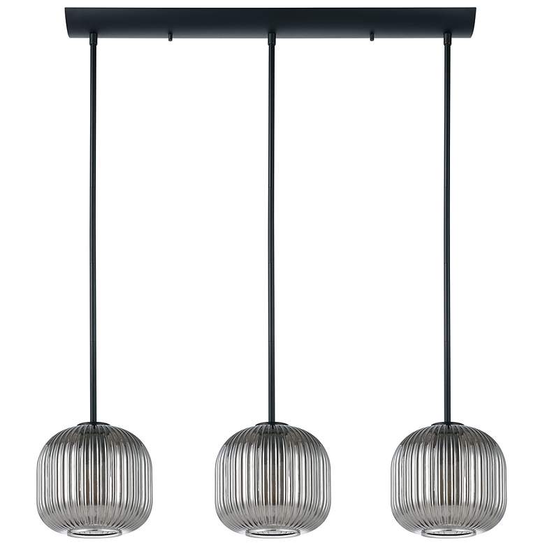 Image 3 Eglo Mantunalle 1 35" 3 Light Black Pendant w/ Chrome Smoked Glass Shades more views