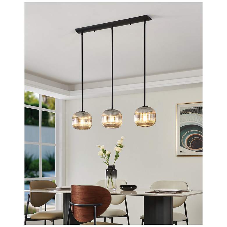 Image 6 Eglo Mantunalle 1 35" 3 Light Black Pendant w/ Chrome Smoked Glass Shades more views