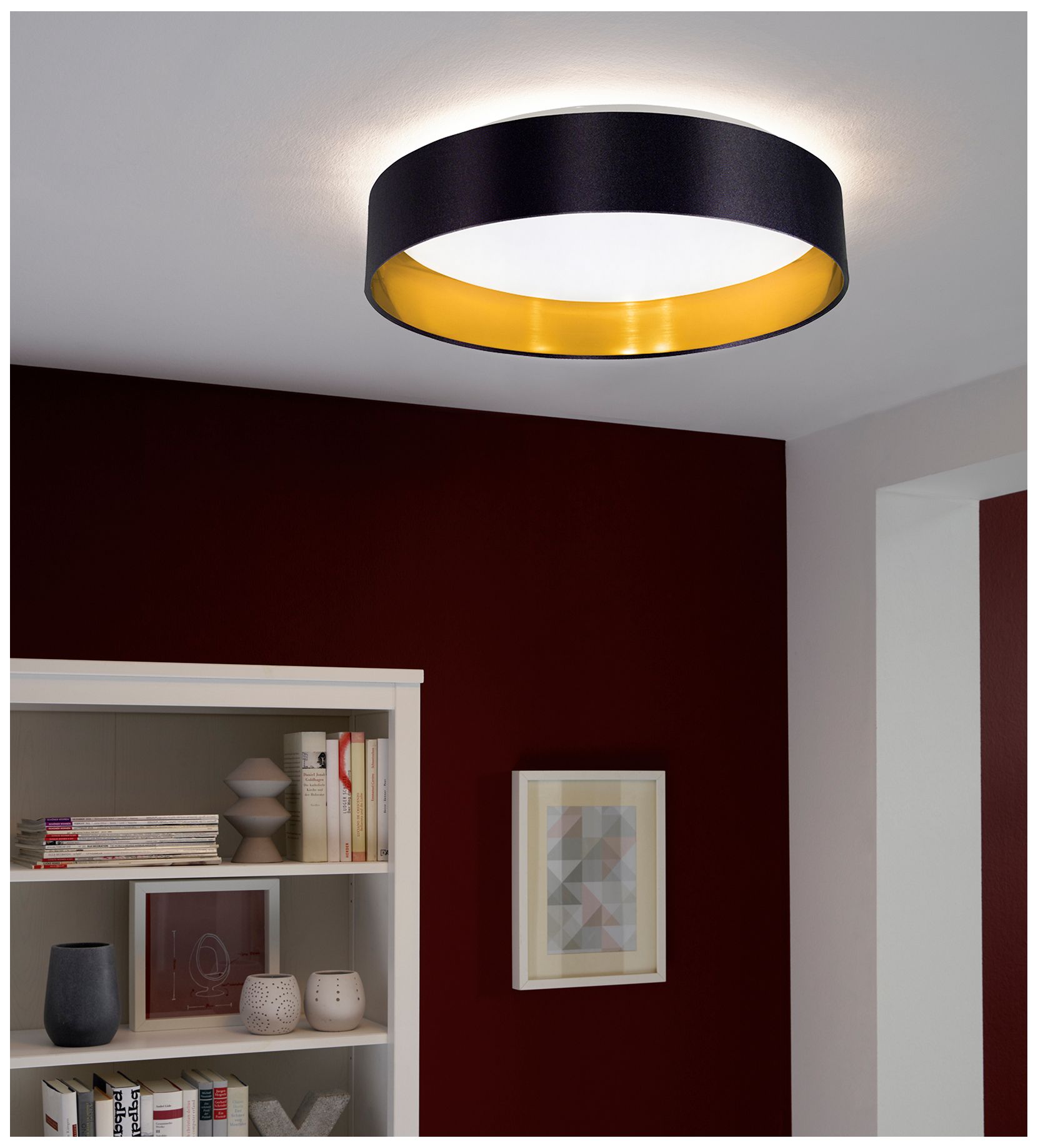 Image 6 Eglo Maserlo 16" Wide Black and Gold LED Ceiling Light more views