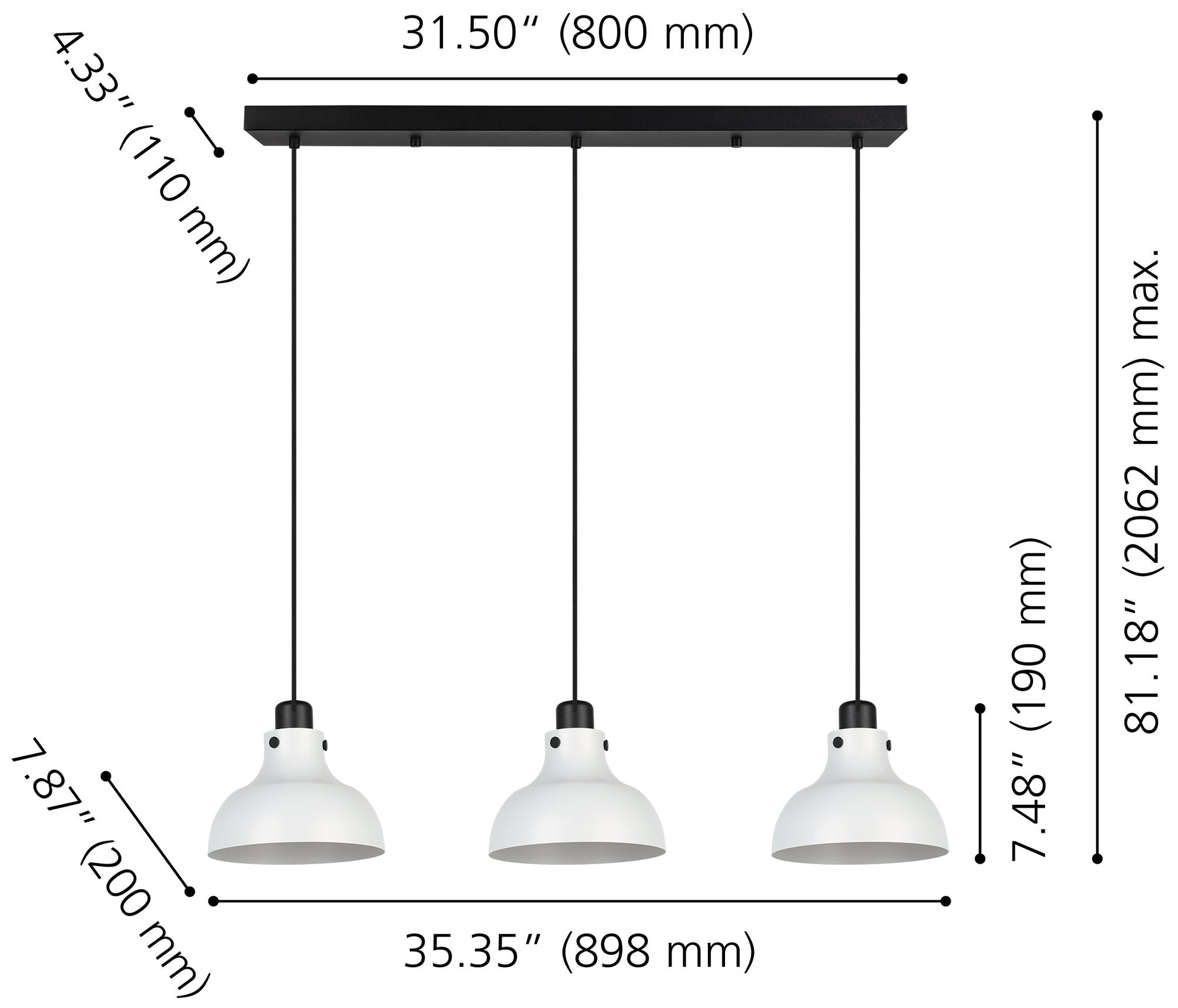 Image 2 Eglo Matlock 3 Light Black and Light Gray Pendant Light more views