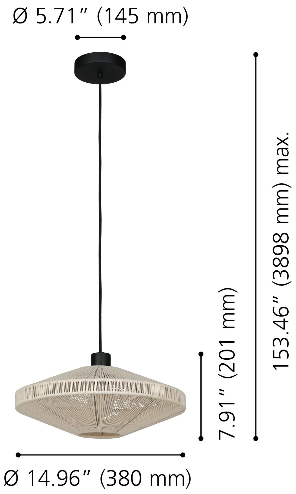 Image 2 Eglo Midsummer 1 Light Black Convertible Pendant with Cream Jute Shade more views