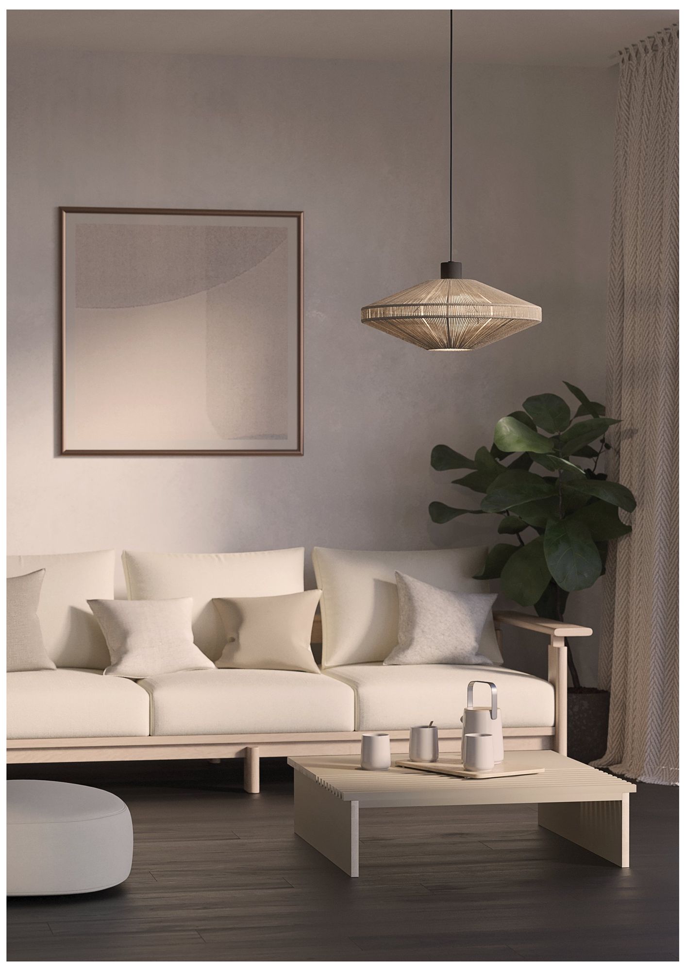 Image 4 Eglo Midsummer 1 Light Black Convertible Pendant with Cream Jute Shade more views