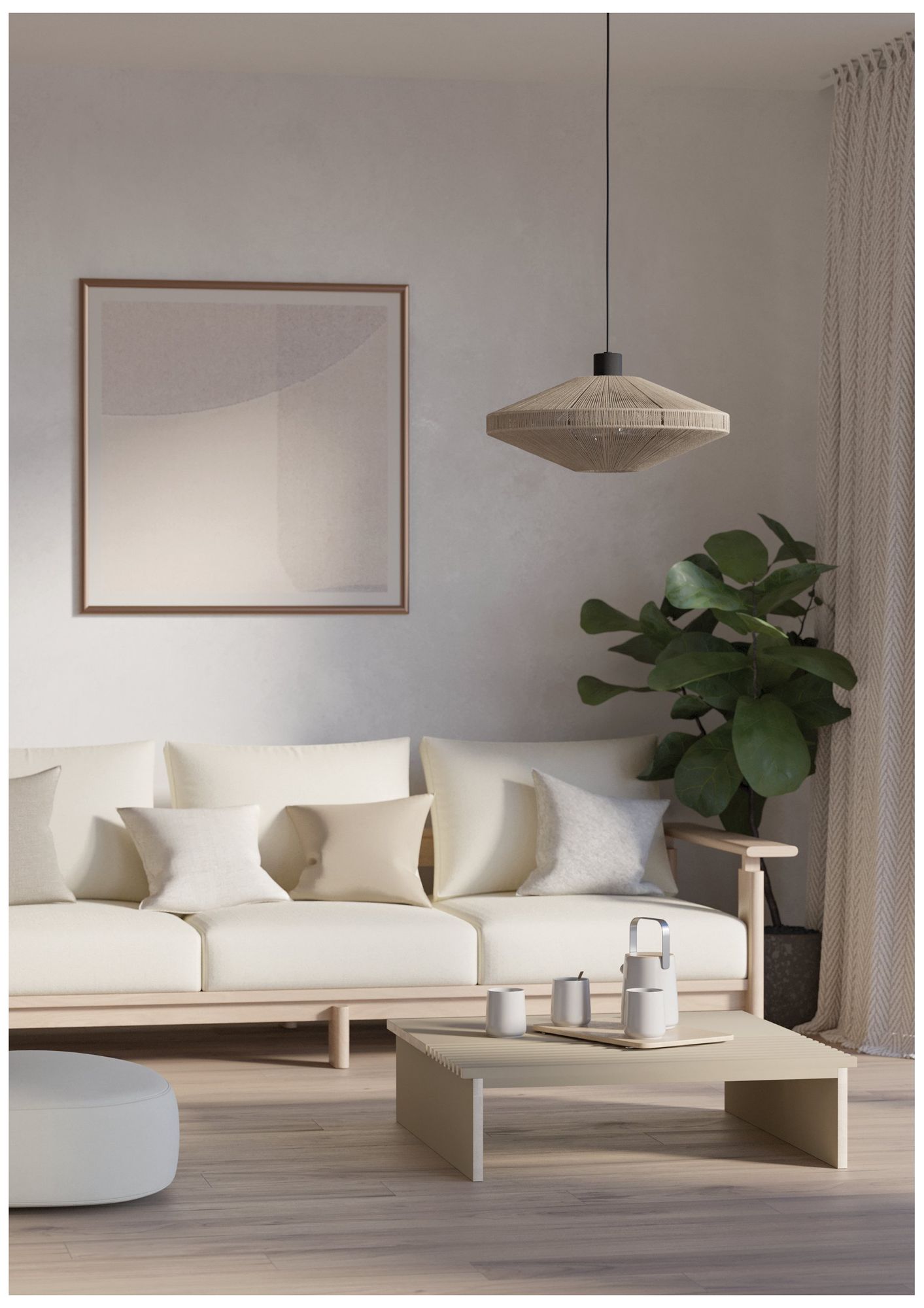 Image 5 Eglo Midsummer 1 Light Black Convertible Pendant with Cream Jute Shade more views