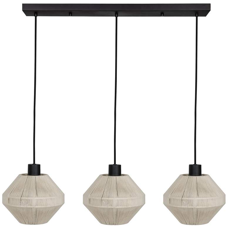 Image 1 Eglo Midsummer 3 Light Black Pendant Light with Cream Jute Shades