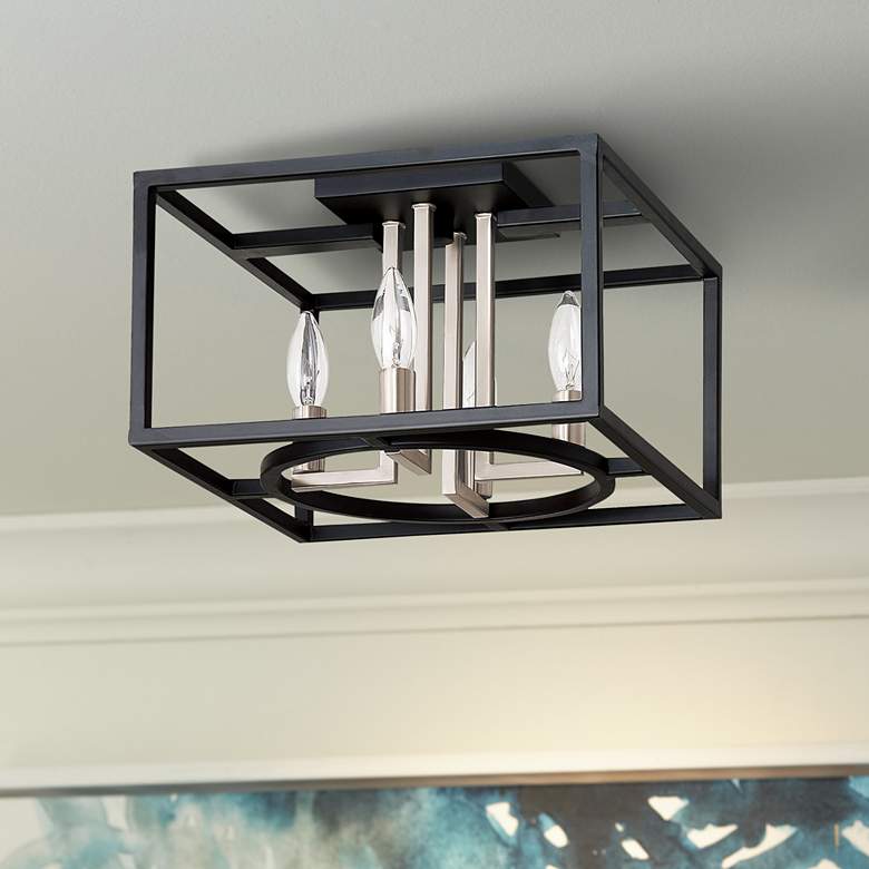 Image 1 Eglo Mundazo 13 inch Wide Nickel and Black Rectangular Box Ceiling Light