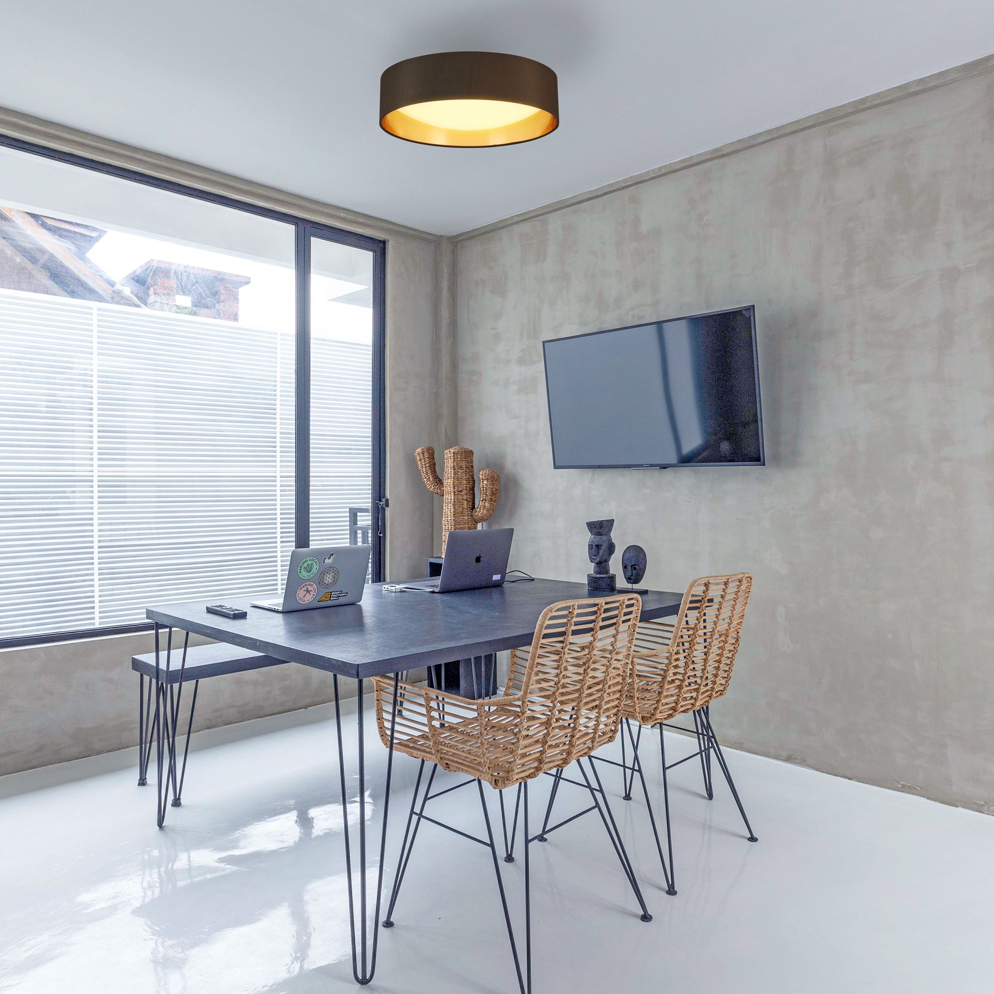 Image 7 Eglo Orme 16" Wide Black and Gold LED Ceiling Light more views