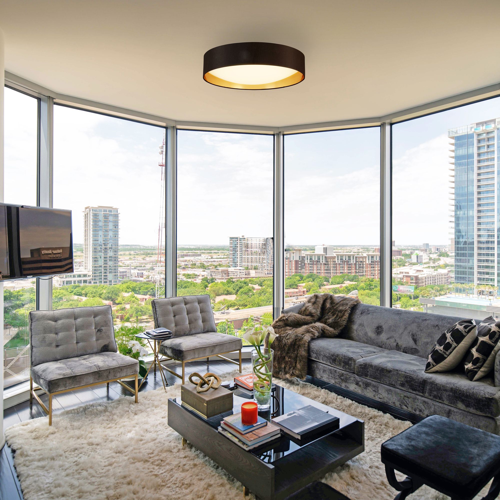 Eglo Orme 20" Wide Black and Gold Modern LED Ceiling Light in scene