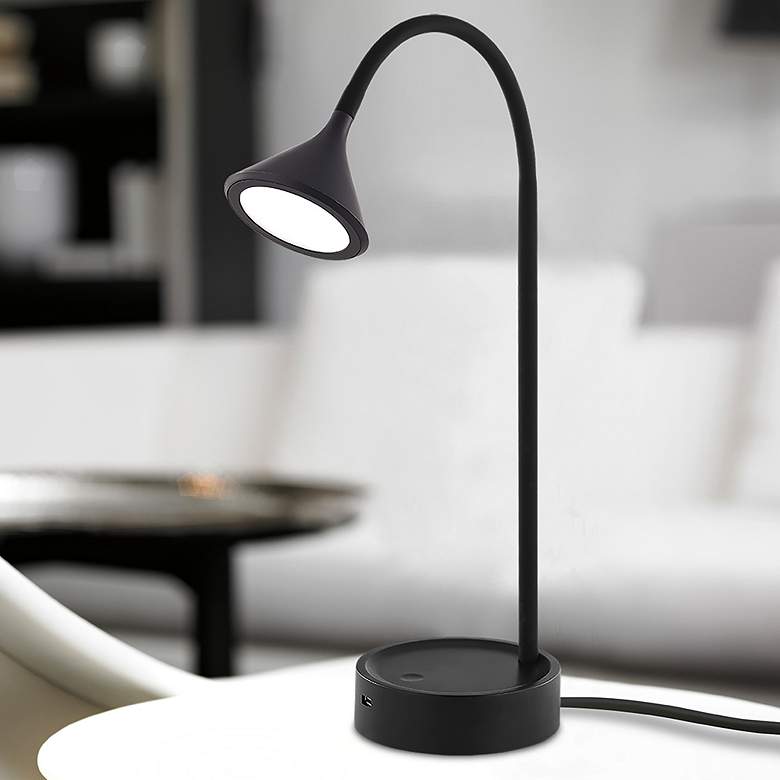 Image 1 Eglo Ormond Matte Black Metal LED Desk Lamp with USB Port