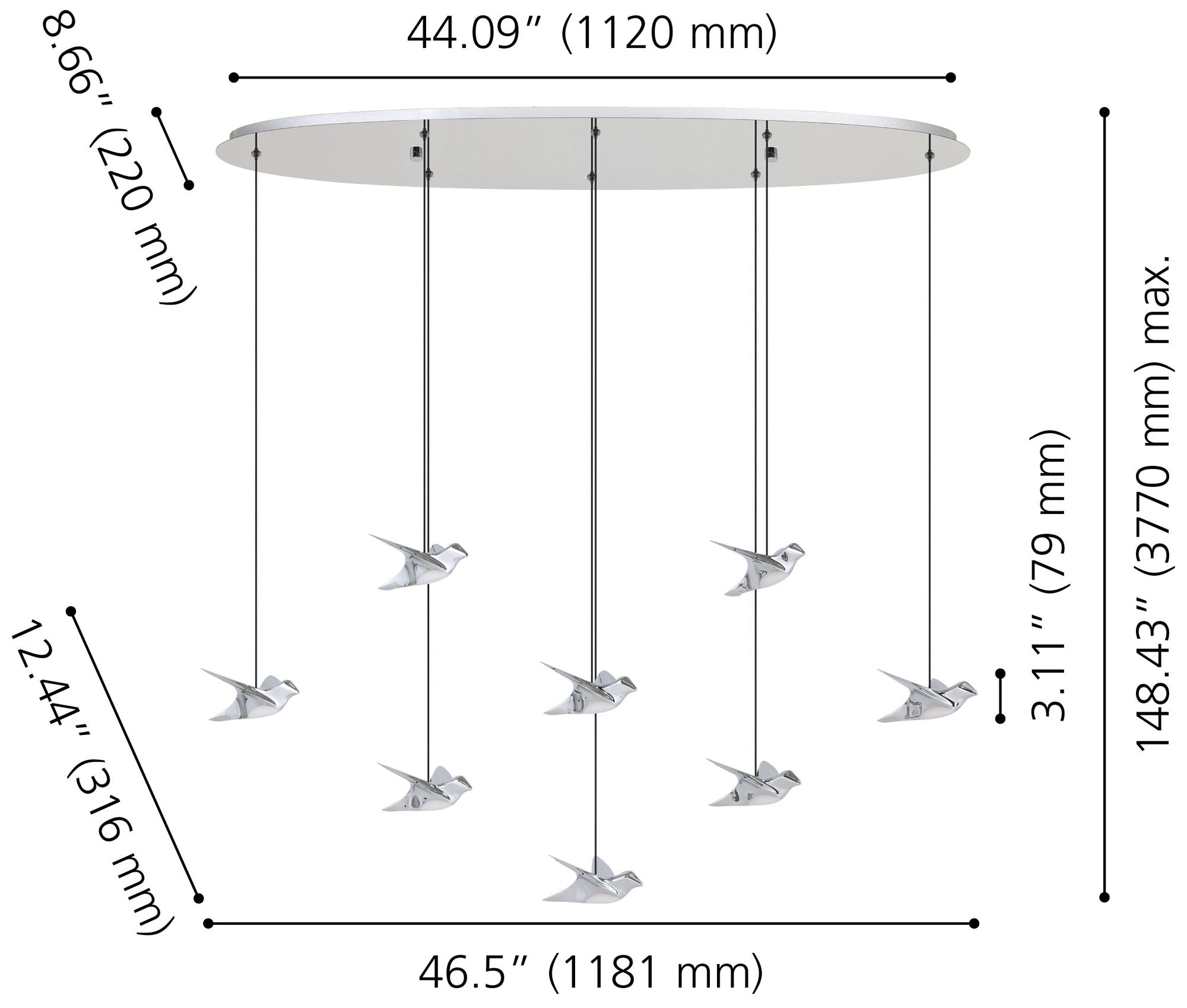 Image 2 Eglo Paratebueno 1 46" 8 Light Chrome 3CCT LED Pendant Light more views