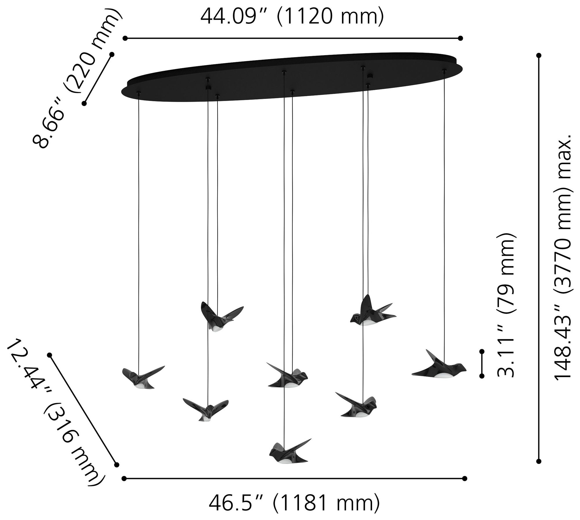 Image 2 Eglo Paratebueno 46" 8 Light Black and Black Chrome LED Pendant Light more views
