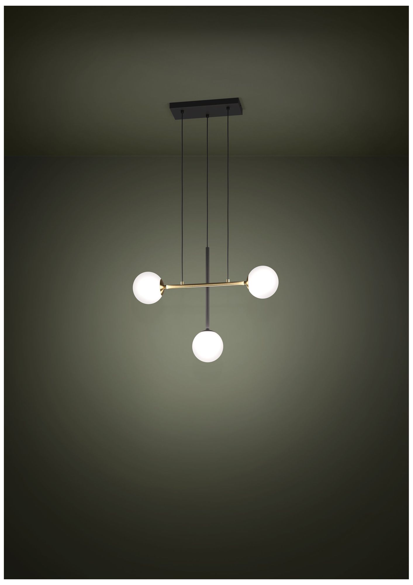 Image 6 Eglo Paz 3 Light Black & Brushed Gold Pendant with White Glass Shades more views