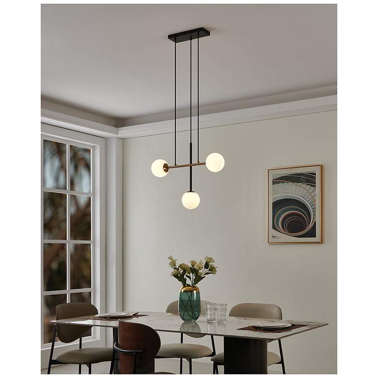 Image 7 Eglo Paz 3 Light Black & Brushed Gold Pendant with White Glass Shades more views