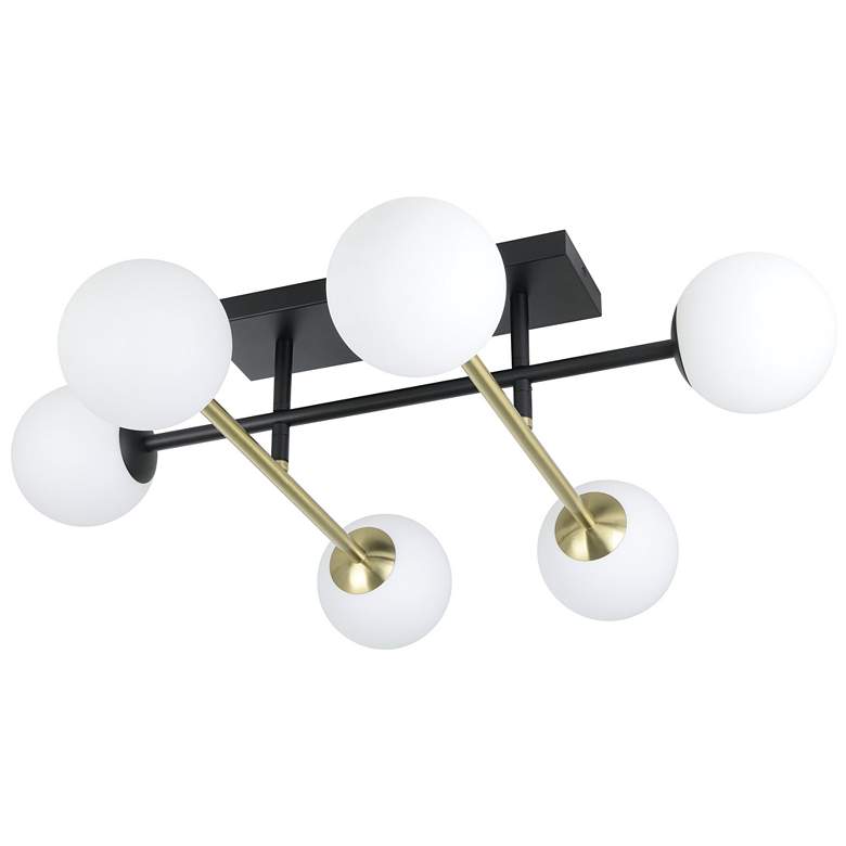 Image 1 Eglo Paz 6 Light Black & Brushed Gold Semi-Flush Mount, White Glass Shades