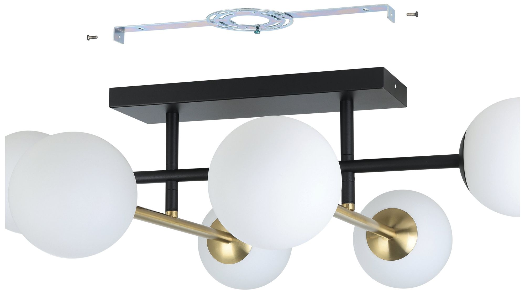 Image 5 Eglo Paz 6 Light Black & Brushed Gold Semi-Flush Mount, White Glass Shades more views