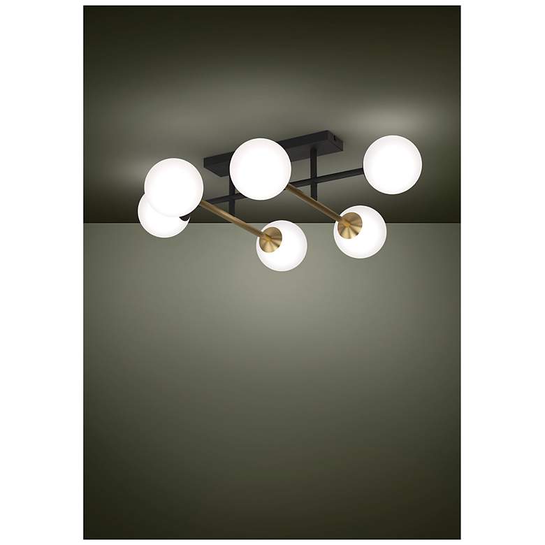 Image 6 Eglo Paz 6 Light Black & Brushed Gold Semi-Flush Mount, White Glass Shades more views