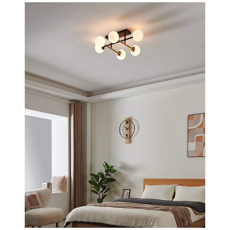 Image 7 Eglo Paz 6 Light Black & Brushed Gold Semi-Flush Mount, White Glass Shades more views