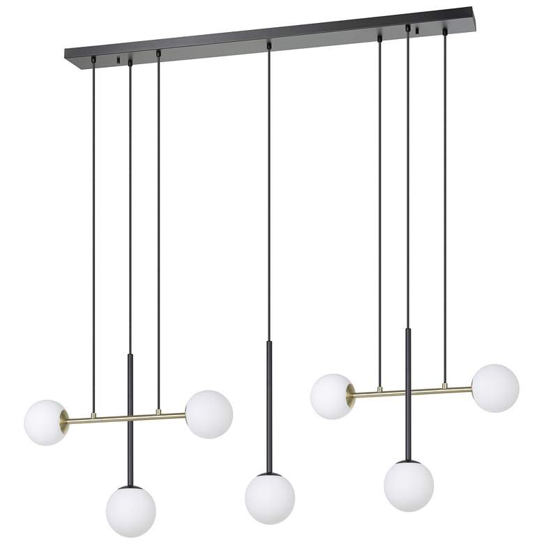 Image 1 Eglo Paz 7 Light Black and Brushed Gold Pendant w/ White Glass Shades