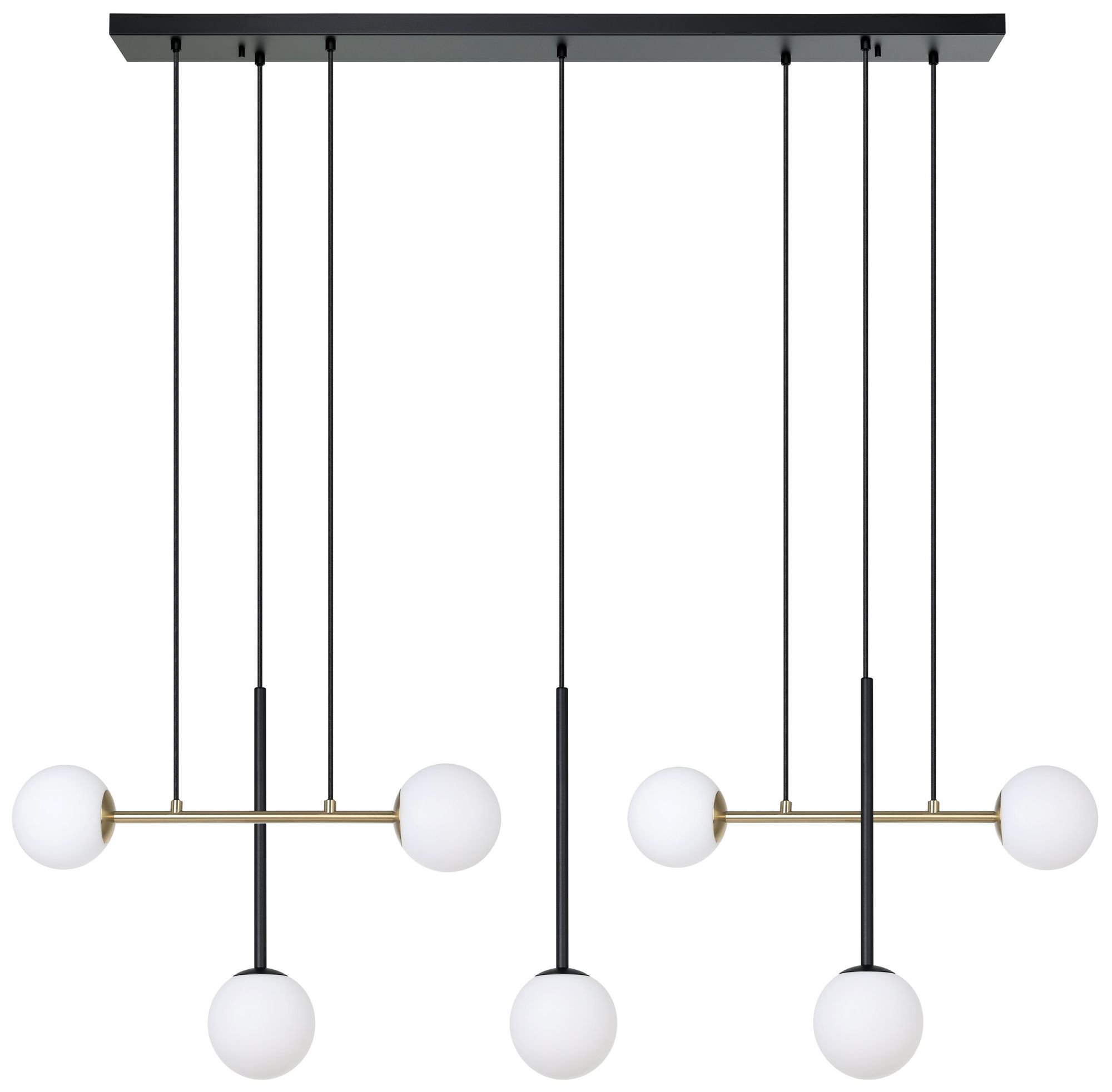 Image 3 Eglo Paz 7 Light Black and Brushed Gold Pendant w/ White Glass Shades more views