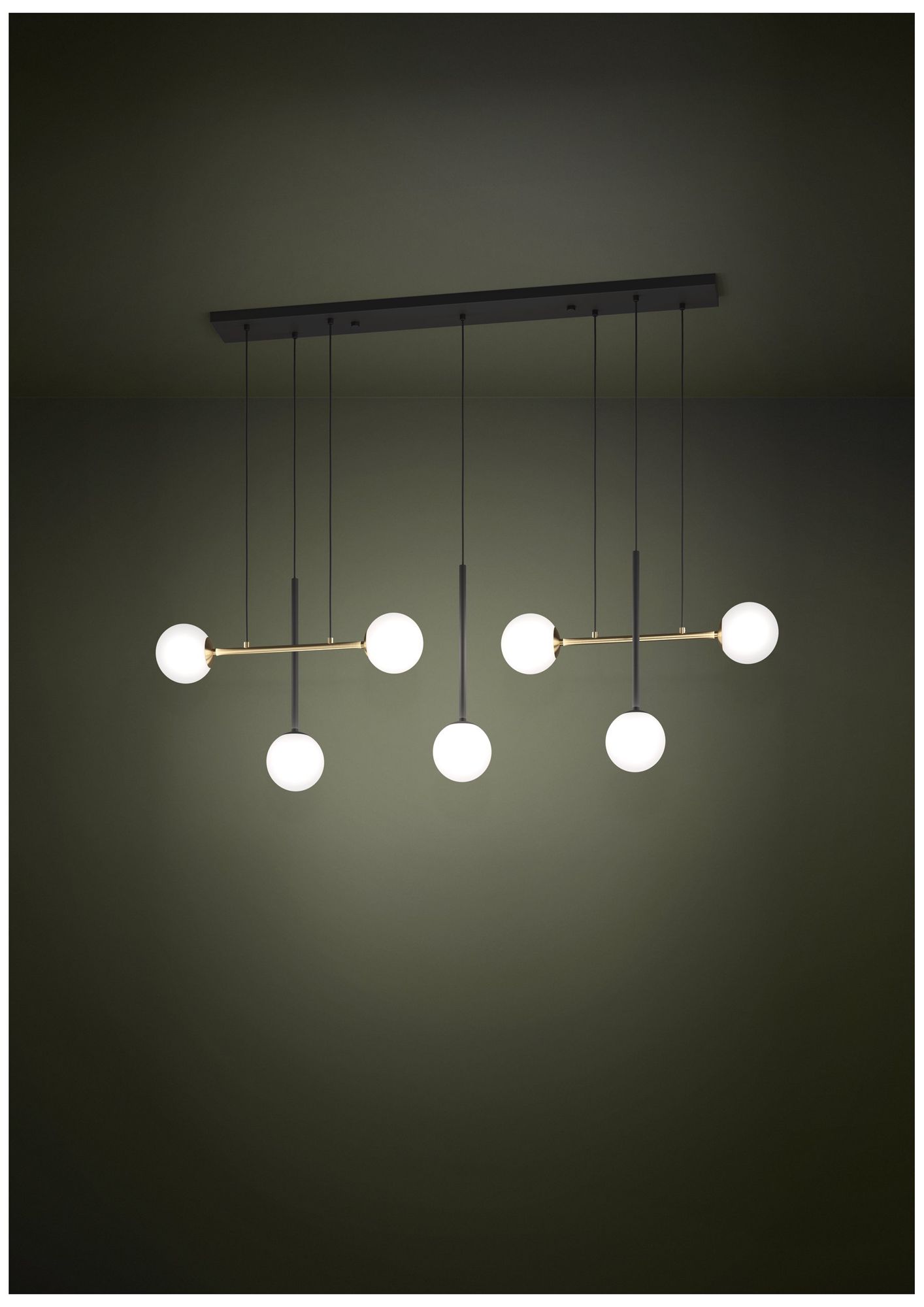 Image 6 Eglo Paz 7 Light Black and Brushed Gold Pendant w/ White Glass Shades more views